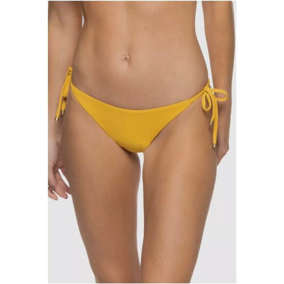 Vitamin A Elle Yellow Ribbed Classic Side Tie String Bikini Bottoms Size XXL - Picture 1 of 10